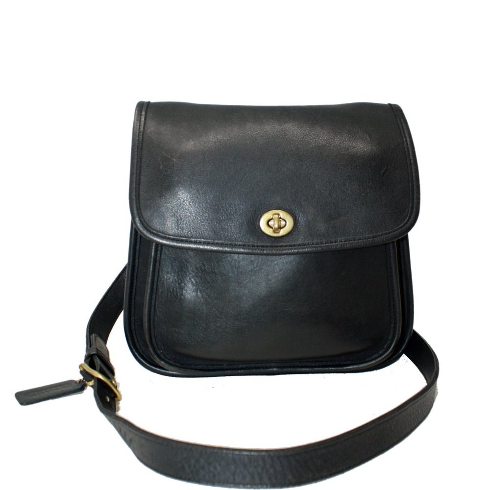 Vintage Coach XL Side Pack 9979 in Black Leather, 90's Crossbody, Made in USA